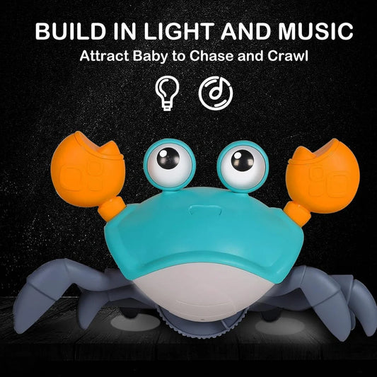 Crawling Crab Baby Toy for Kids Toddlers Infant Tummy Time Interactive Moving Toys for Babies 12 Months Electric Sensor Musical Dancing Walking Crab Toy Gift for Kids  Rechargeable