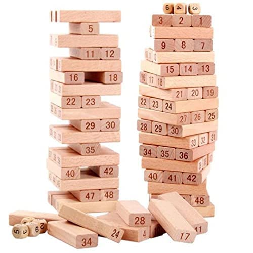 Gilli Wooden Blocks 54 Pcs Challenging Wooden Tumbling Tower, Toys with 4 Dices Educational Puzzle Game