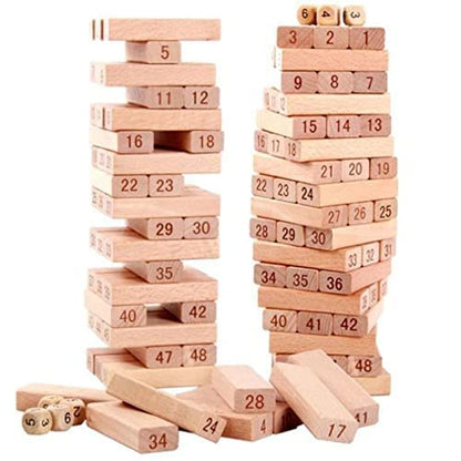 Gilli Wooden Blocks 54 Pcs Challenging Wooden Tumbling Tower, Toys with 4 Dices Educational Puzzle Game