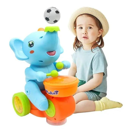 Gilli Musical Walking Elephant Drummer Toy with Flashing Light & Amazing Sound Toy for Kids Boys and Girls Beating Drum Blowing Ball Toy (Colour as per stock)