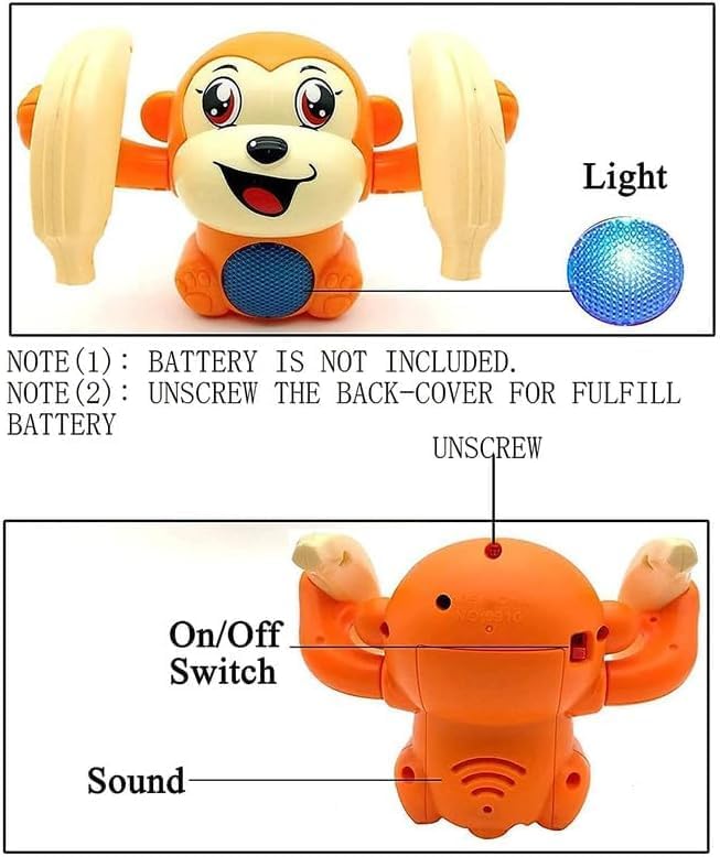 Battery Operated Voice Control Monkey Toy with Musical, Dancing, Spinning,Rolling and Sensor Feature for Gifts/Kids/Babies/Boys/Girls (colour as per stock)