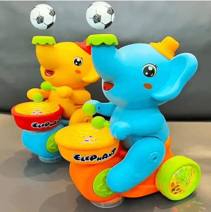 Gilli Musical Walking Elephant Drummer Toy with Flashing Light & Amazing Sound Toy for Kids Boys and Girls Beating Drum Blowing Ball Toy (Colour as per stock)