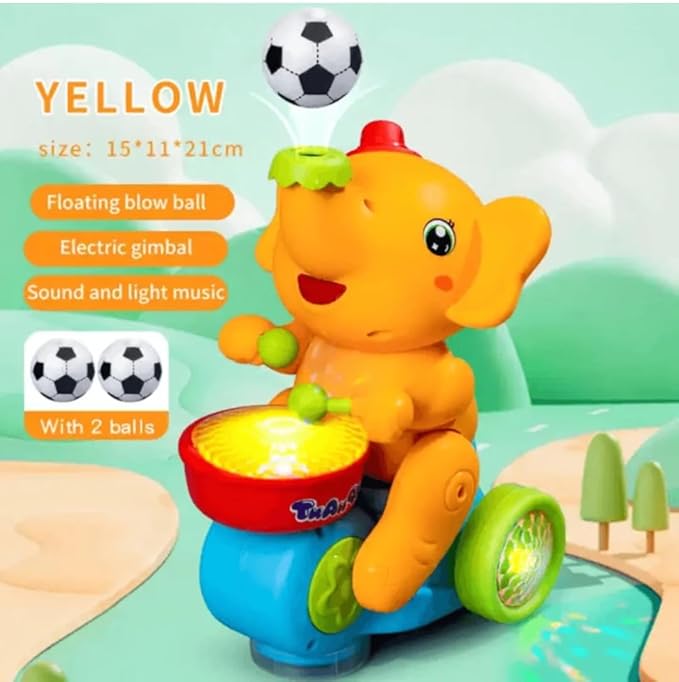 Gilli Musical Walking Elephant Drummer Toy with Flashing Light & Amazing Sound Toy for Kids Boys and Girls Beating Drum Blowing Ball Toy (Colour as per stock)