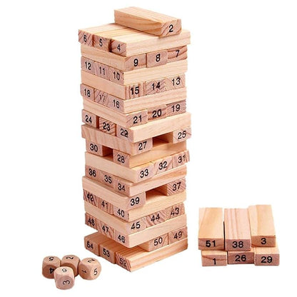 Gilli Wooden Blocks 54 Pcs Challenging Wooden Tumbling Tower, Toys with 4 Dices Educational Puzzle Game