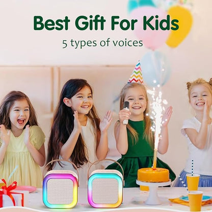 Karaoke Machine for Kids Adults Mini Portable Bluetooth Karaoke Speaker with Wireless Mic for Singing and Dynamic Lights Mic for Music Toys, House Parties, Christmas, Birthday Gifts for Girls & Boys (Multicolour)