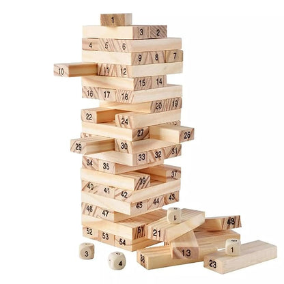 Gilli Wooden Blocks 54 Pcs Challenging Wooden Tumbling Tower, Toys with 4 Dices Educational Puzzle Game