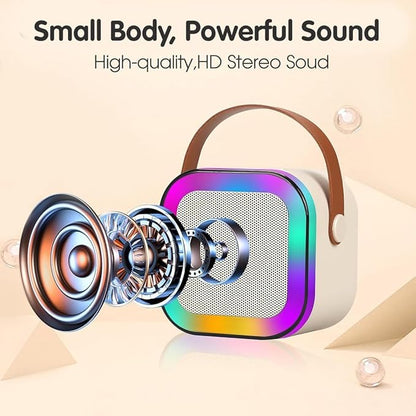 Karaoke Machine for Kids Adults Mini Portable Bluetooth Karaoke Speaker with Wireless Mic for Singing and Dynamic Lights Mic for Music Toys, House Parties, Christmas, Birthday Gifts for Girls & Boys (Multicolour)