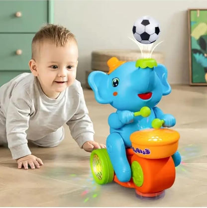 Gilli Musical Walking Elephant Drummer Toy with Flashing Light & Amazing Sound Toy for Kids Boys and Girls Beating Drum Blowing Ball Toy (Colour as per stock)