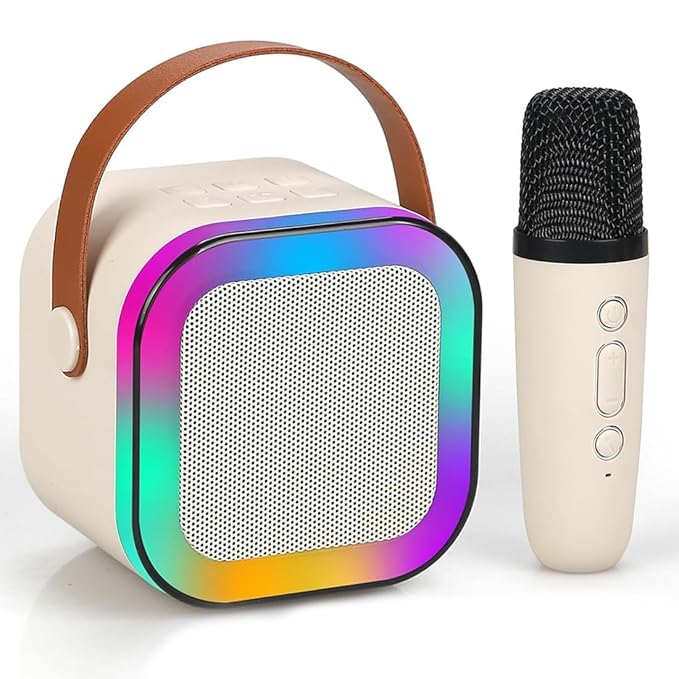 Karaoke Machine for Kids Adults Mini Portable Bluetooth Karaoke Speaker with Wireless Mic for Singing and Dynamic Lights Mic for Music Toys, House Parties, Christmas, Birthday Gifts for Girls & Boys (Multicolour)