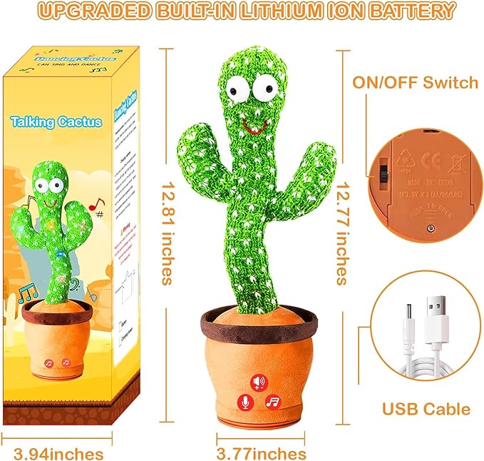 Rechargeable Toys Talking Cactus Baby Toys for Kids Dancing Cactus Toys Can Sing Wriggle & Singing Recording Repeat What You Say Funny Education Toys for Children Playing Home Decor for Kids