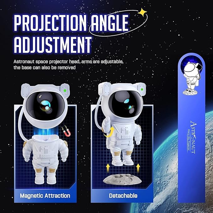 Astronaut Galaxy Projector with Remote Control - 360° Adjustable Timer Kids Astronaut Nebula Night Light, for Gifts, Baby Adults Bedroom, Gaming Room, Home and Party (Corded Electric)