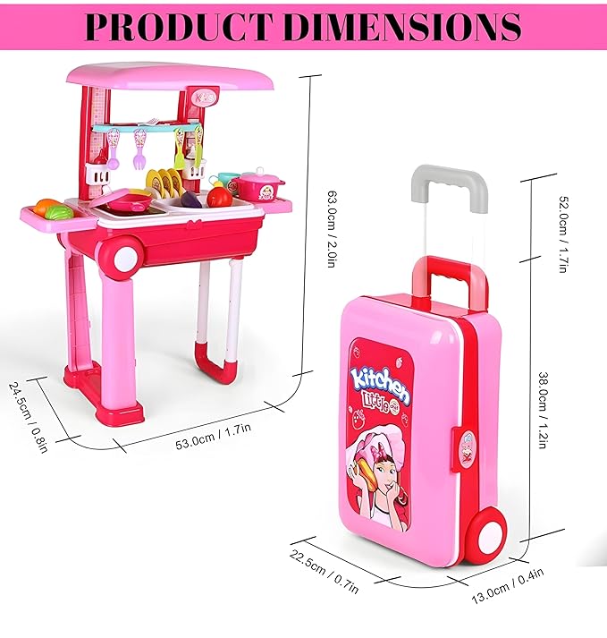 Gilli Premium Cooking  Little Chef Set for Young Chefs: Complete Kitchen Portable Trolley with Light & Sound – Imaginative Pretend Play Adventure for Girls with Battery-Operated Fun